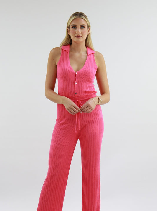 Collared Jumpsuit In Rose Pink