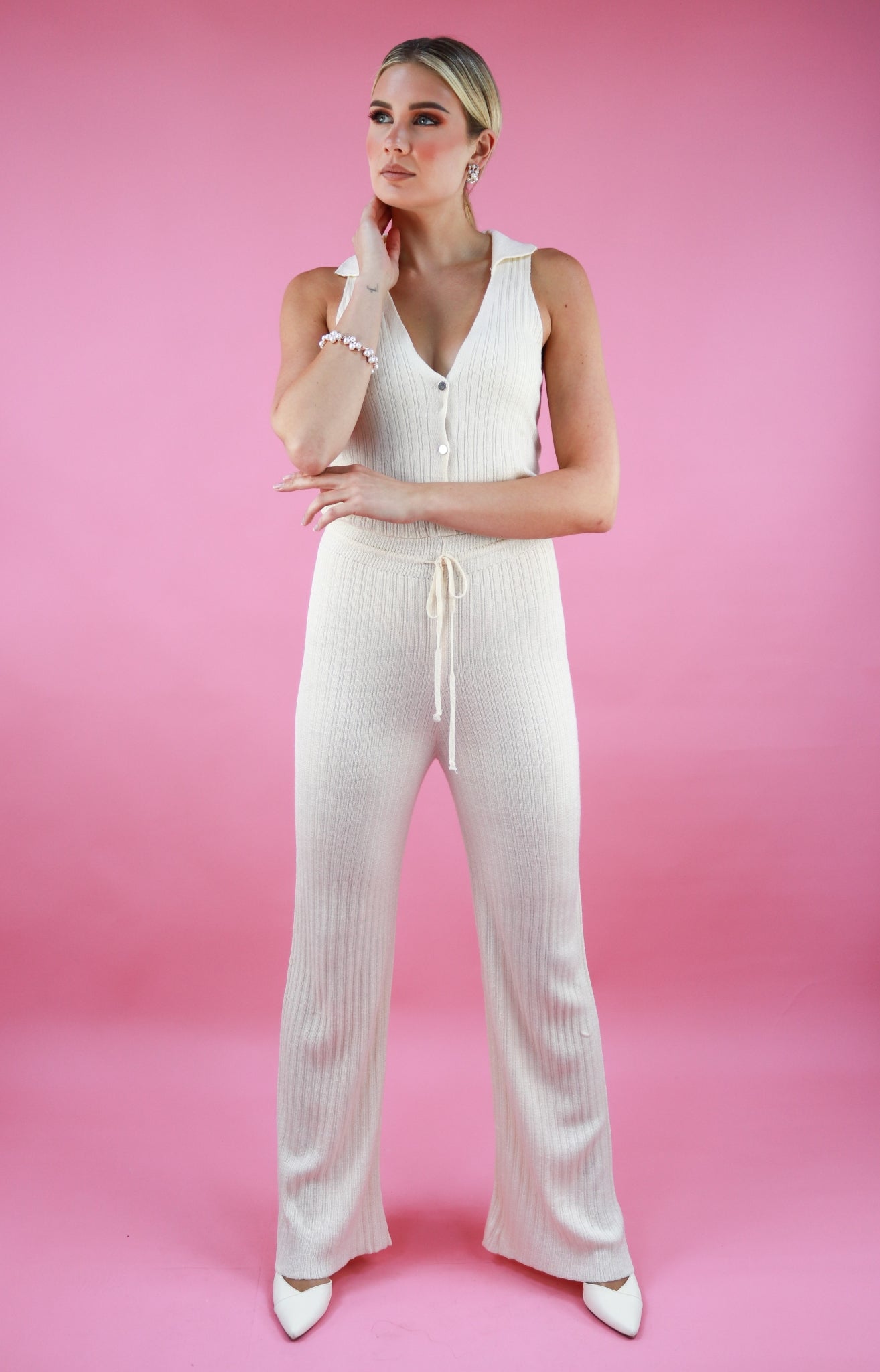 Collared Jumpsuit In Beige