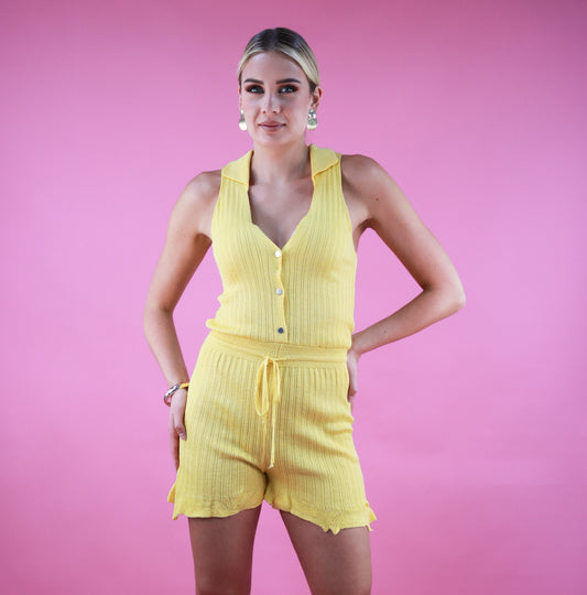 Collared Romper In Yellow
