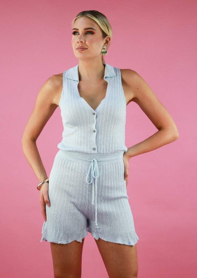 Collared Romper In Light Blue