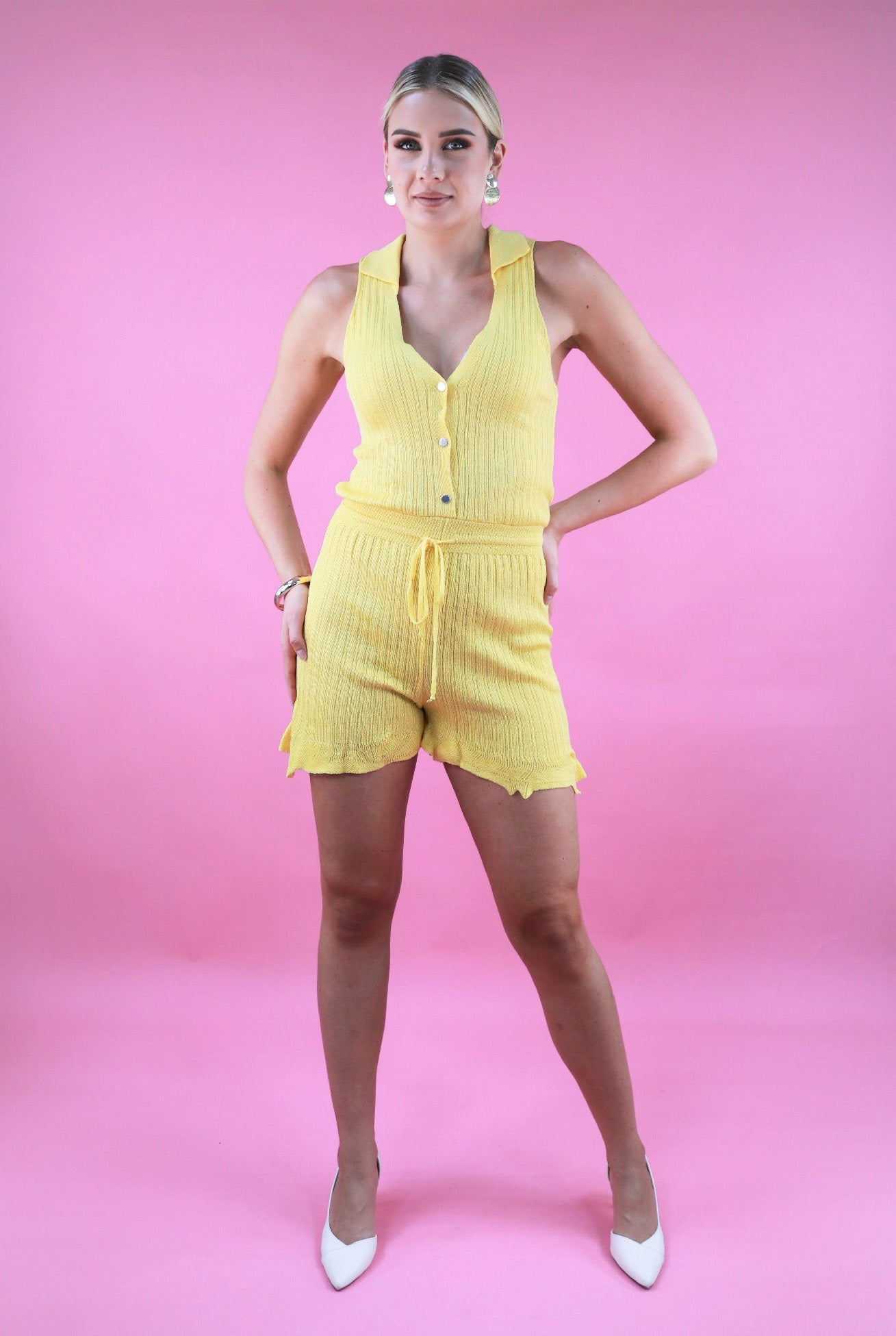 Collared Romper In Yellow