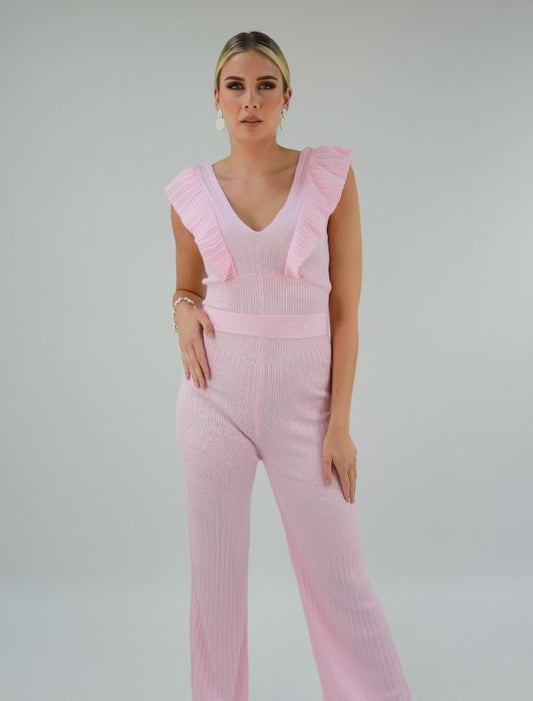 Flared Jumpsuit In Light Pink