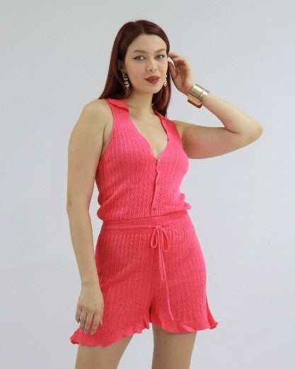 Collared Romper In Rose Pink