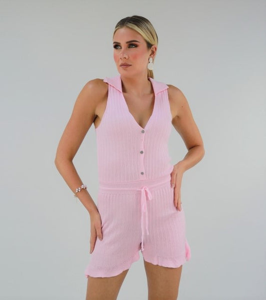 Collared Romper In Light Pink