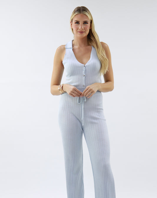 Collared Jumpsuit In Light Blue