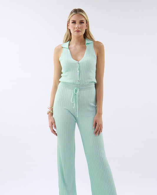 Collared Jumpsuit In Mint Green