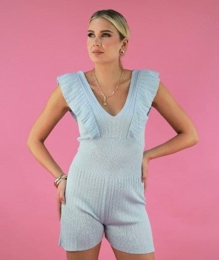 Flared Romper In Light Blue