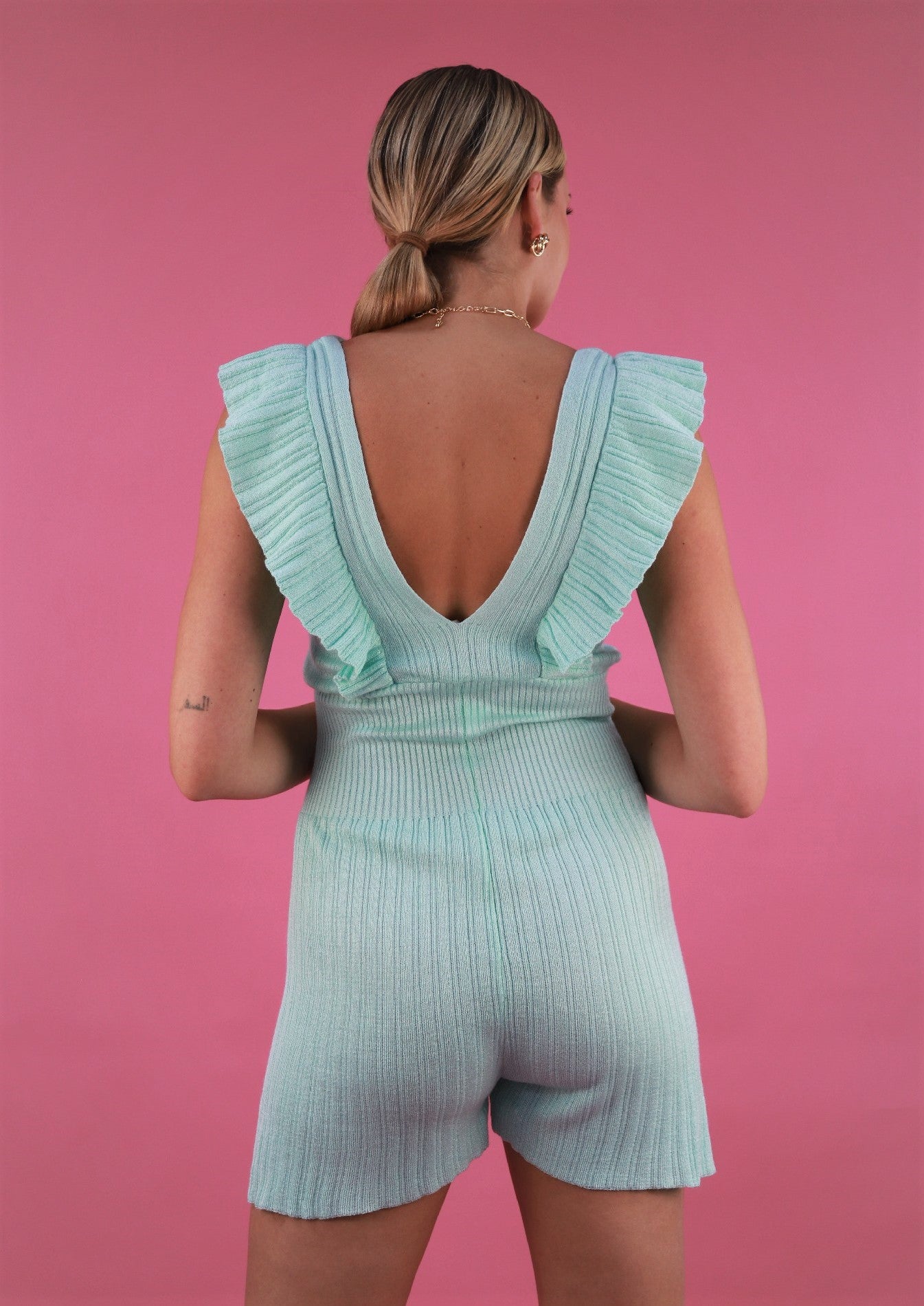 Flared Romper In Teal Green